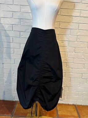 Bryn Walker Taffeta Black Ruched Drawstring Skirt Womens L